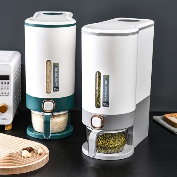 2 Dispensador cubo de menestras y granos 10 kg más taza medidora