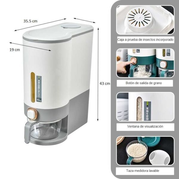 6 Dispensador cubo de menestras y granos 10 kg más taza medidora