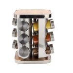 Condimentero 12 frascos giratorio con base de madera