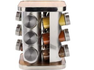 Condimentero 12 frascos giratorio con base de madera