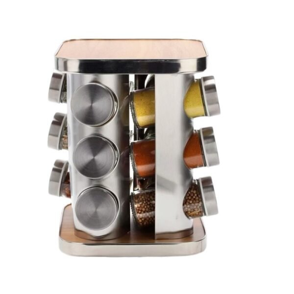 Condimentero 12 frascos giratorio con base de madera