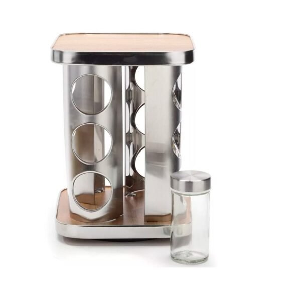 Condimentero 12 frascos giratorio con base de madera