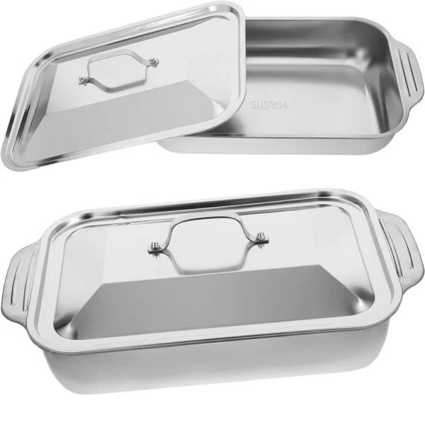 Sk00005945_1 (1) Asadera con tapa Acero Inoxidable bandeja para hornear de 45cm